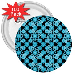 Bitesize Flowers Pearls And Donuts Blue Teal Black 3  Buttons (100 Pack) 