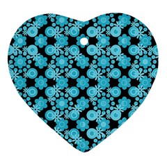 Bitesize Flowers Pearls And Donuts Blue Teal Black Heart Ornament (two Sides)