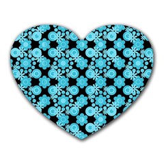 Bitesize Flowers Pearls And Donuts Blue Teal Black Heart Mousepad