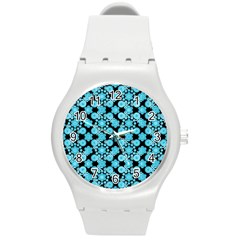 Bitesize Flowers Pearls And Donuts Blue Teal Black Round Plastic Sport Watch (m)