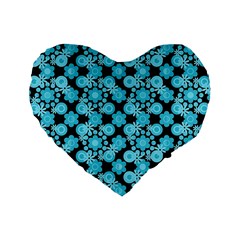 Bitesize Flowers Pearls And Donuts Blue Teal Black Standard 16  Premium Heart Shape Cushions by Mazipoodles