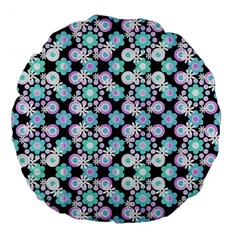 Bitesize Flowers Pearls And Donuts Turquoise Lilac Black Large 18  Premium Flano Round Cushions by Mazipoodles