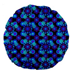 Bitesize Flowers Pearls And Donuts Purple Blue Black Large 18  Premium Round Cushions by Mazipoodles