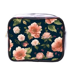 Wallpaper-with-floral-pattern-green-leaf Mini Toiletries Bag (one Side) by designsbymallika