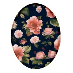 Wallpaper-with-floral-pattern-green-leaf Oval Glass Fridge Magnet (4 Pack) by designsbymallika