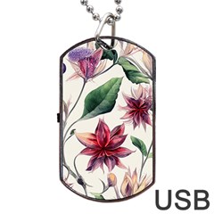 Floral Pattern Dog Tag Usb Flash (two Sides) by designsbymallika