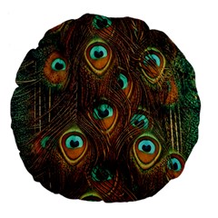 Peacock Feathers Large 18  Premium Flano Round Cushions