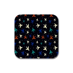 Blue Background Cute Airplanes Rubber Square Coaster (4 Pack) by ConteMonfrey