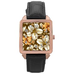 Flowers Pattern Floral Patterns Decorative Art Rose Gold Leather Watch  by uniart180623