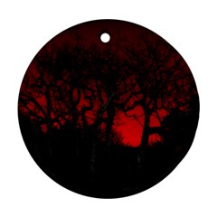 Dark Forest Jungle Plant Black Red Tree Ornament (round) by uniart180623