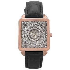 Mandala Circles Drawing Pattern Rose Gold Leather Watch  by uniart180623