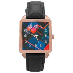 Minimalist Abstract Shaping Abstract Digital Art Rose Gold Leather Watch  by uniart180623