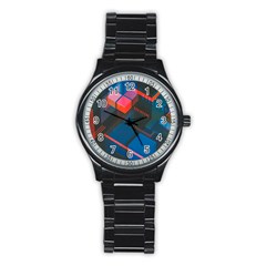 Minimalist Abstract Shaping Abstract Digital Art Stainless Steel Round Watch by uniart180623