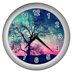 Tree Abstract Field Galaxy Night Nature Wall Clock (silver) by uniart180623