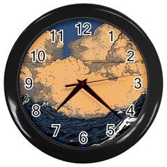 Waves Aesthetic Ocean Retro Sea Vintage Wall Clock (black)