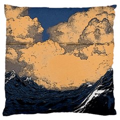 Waves Aesthetic Ocean Retro Sea Vintage Large Premium Plush Fleece Cushion Case (one Side)