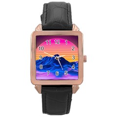 Sun Ultra Artistic 3d Illustration Sunset Rose Gold Leather Watch  by uniart180623