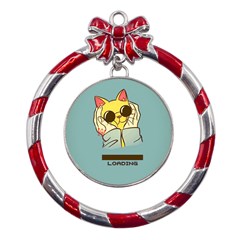 Loading Cat Cute Cuddly Animal Sweet Plush Metal Red Ribbon Round Ornament