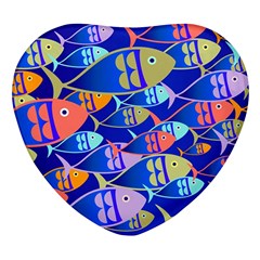 Sea Fish Illustrations Heart Glass Fridge Magnet (4 Pack)