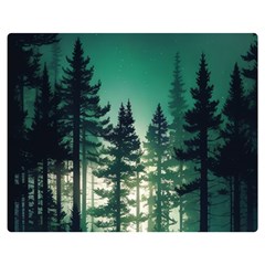 Magic Pine Forest Night Landscape Two Sides Premium Plush Fleece Blanket (medium) by Simbadda