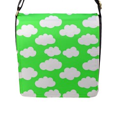 Green And White Cute Clouds  Flap Closure Messenger Bag (l) by ConteMonfrey