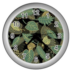 Autumn Fallen Leaves Dried Leaves Wall Clock (silver) by Simbadda