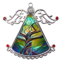 Tree Magical Colorful Abstract Metaphysical Metal Angel With Crystal Ornament by Simbadda