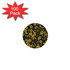 Sunflowers Yellow Flowers Flowers Digital Drawing 1  Mini Buttons (100 Pack) 