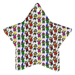 Stickman Kids Doodle Paper Children Group Star Ornament (two Sides) by Simbadda