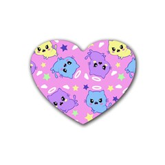 Seamless Pattern With Cute Kawaii Kittens Rubber Heart Coaster (4 Pack) by Simbadda