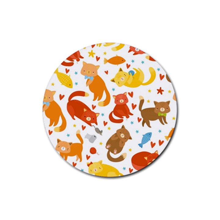 Seamless Pattern With Kittens White Background Rubber Coaster (Round)