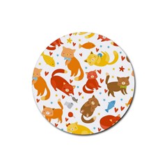 Seamless Pattern With Kittens White Background Rubber Round Coaster (4 Pack) by Simbadda