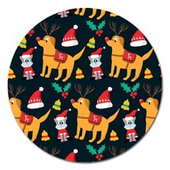 Funny Christmas Pattern Background Magnet 5  (round) by Simbadda