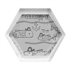 Seamless Pattern Fishes Pirates Cartoon Hexagon Wood Jewelry Box by Simbadda