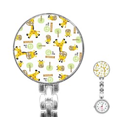 Vector Pattern With Cute Giraffe Cartoon Stainless Steel Nurses Watch by Simbadda