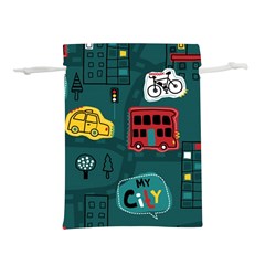 Seamless Pattern Hand Drawn With Vehicles Buildings Road Lightweight Drawstring Pouch (s) by Simbadda