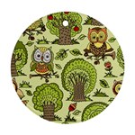 Seamless Pattern With Trees Owls Ornament (Round)