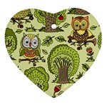 Seamless Pattern With Trees Owls Ornament (Heart)