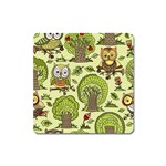Seamless Pattern With Trees Owls Square Magnet