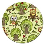 Seamless Pattern With Trees Owls Magnet 5  (Round)