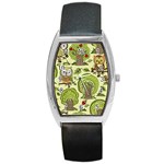 Seamless Pattern With Trees Owls Barrel Style Metal Watch
