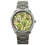 Seamless Pattern With Trees Owls Sport Metal Watch
