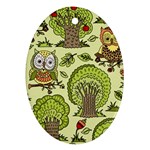 Seamless Pattern With Trees Owls Oval Ornament (Two Sides)