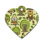 Seamless Pattern With Trees Owls Dog Tag Heart (One Side)
