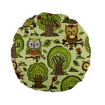 Seamless Pattern With Trees Owls Standard 15  Premium Flano Round Cushions