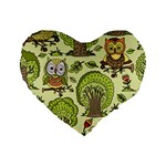 Seamless Pattern With Trees Owls Standard 16  Premium Flano Heart Shape Cushions
