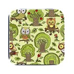 Seamless Pattern With Trees Owls Square Metal Box (Black)