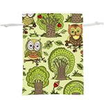 Seamless Pattern With Trees Owls Lightweight Drawstring Pouch (XL)