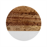 Seamless Pattern With Trees Owls Marble Wood Coaster (Round)