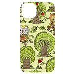 Seamless Pattern With Trees Owls iPhone 14 Plus Black UV Print Case
